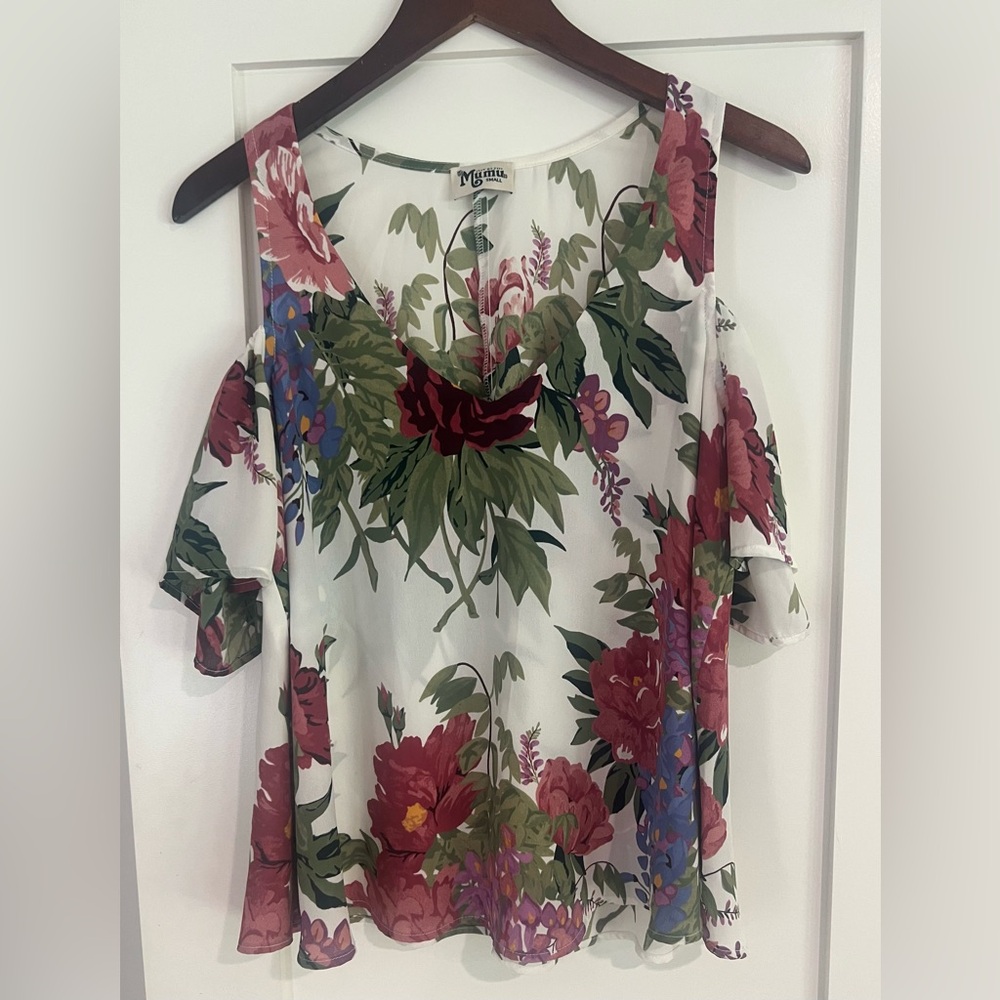 Show Me Your Mumu - Floral Cold Shoulder Blouse - size small